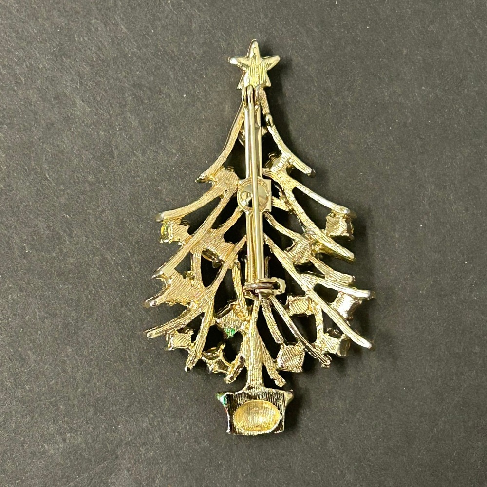 Christmas Tree Brooch Green Excellent Rhinestone Enamel Pin - Picture 2 of 4